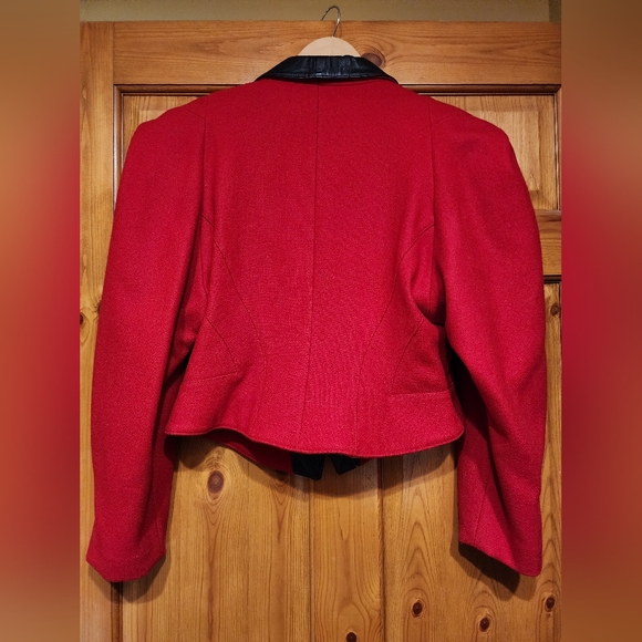 Jonathan Stevens Vintage Cropped Red Wool and  Leather Jacket, Size L - Picture 2 of 13